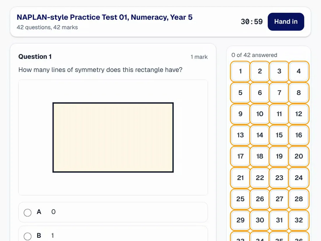 A recording of a child answering questions in a Foundation Numeracy paper while the timer runs.