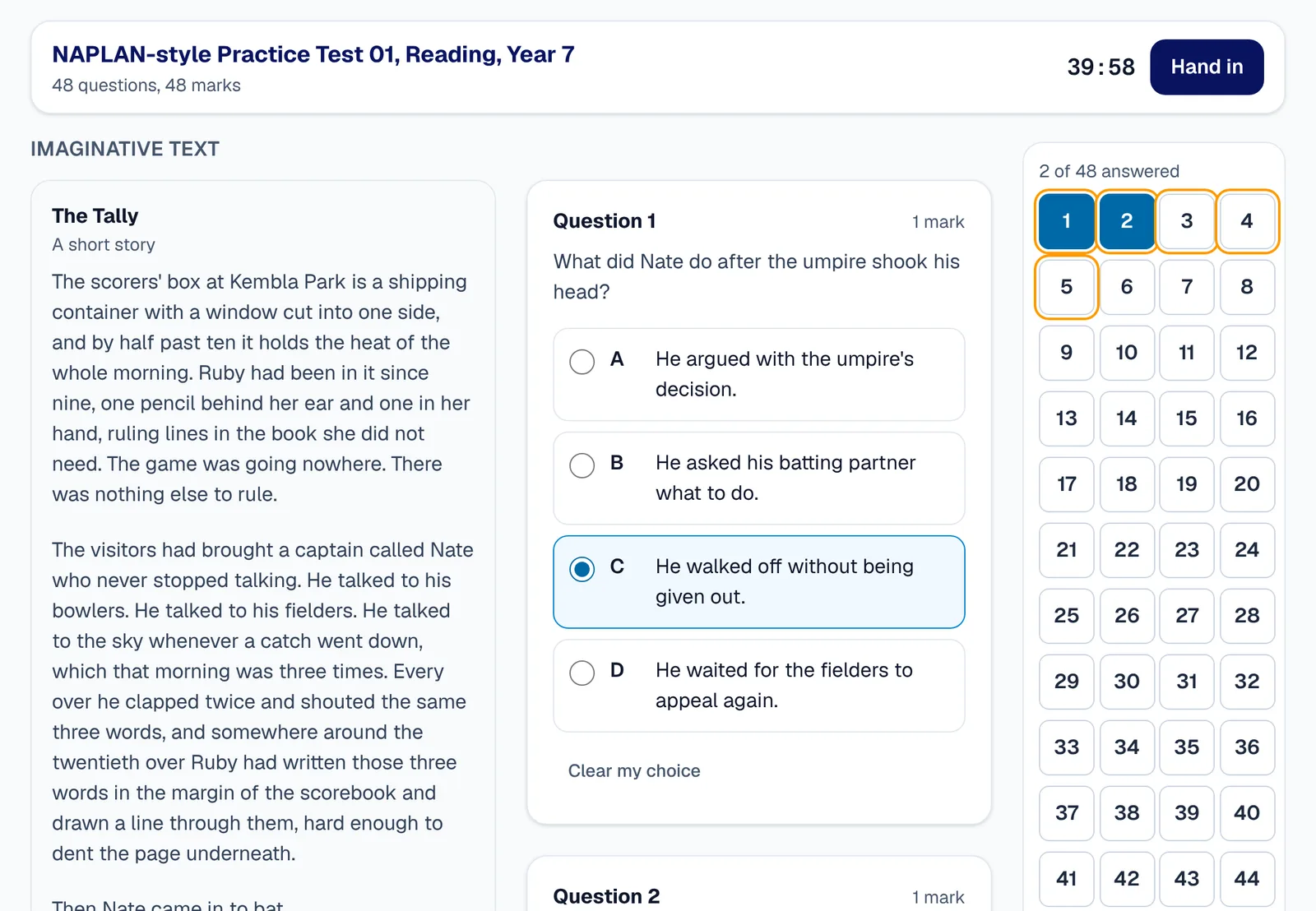 A Foundation Year 7 Reading paper: the story beside its questions.